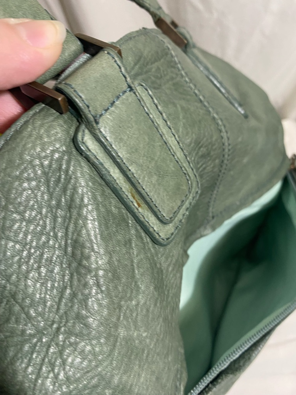 Maurizio Taiuti Sage Green Leather Crossbody Tote - Picture 12 of 15